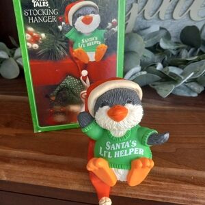 Hallmark Penguin Stocking Hanger in Green, Orange, White